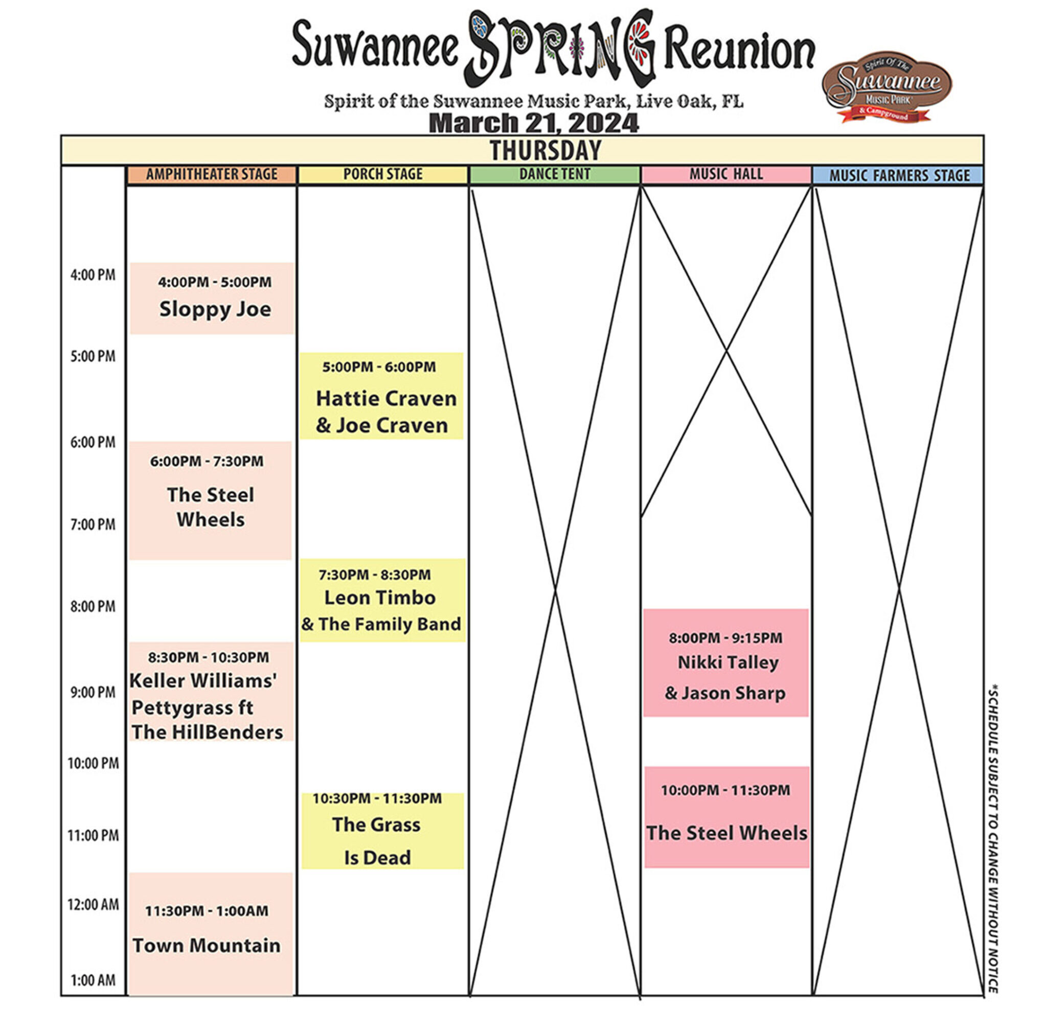 Schedule Suwannee Spring Reunion™